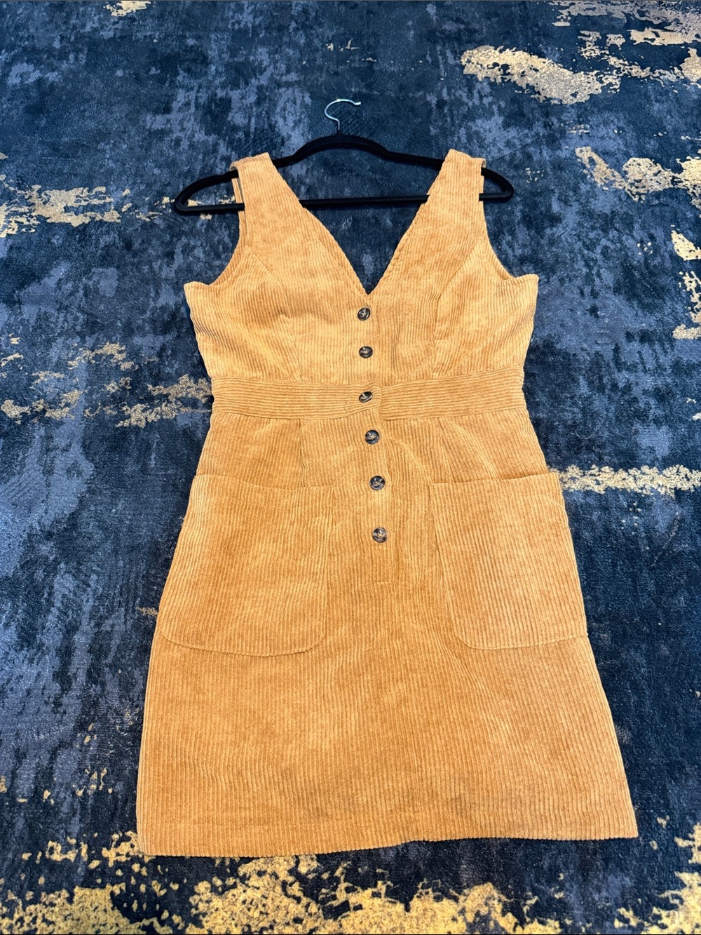 SHEIN Camel Corduroy Asymmetrical Button-Front Dress